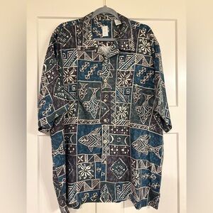 Men's XL 100% Silk Burma Bibas Blue Patterned Shirt
